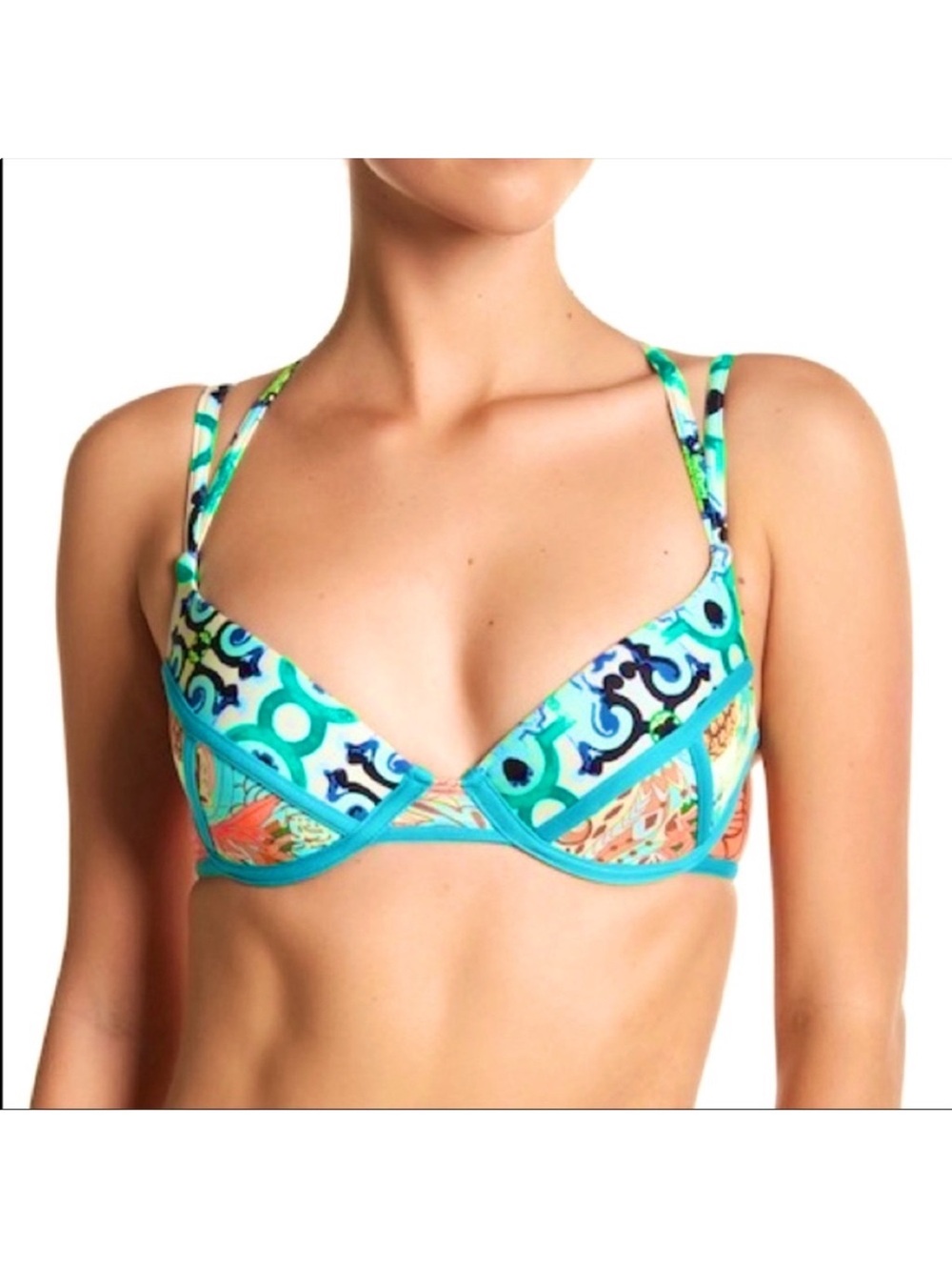 Maaji Coral and Teal Patterned Swimwear Strap underwire small